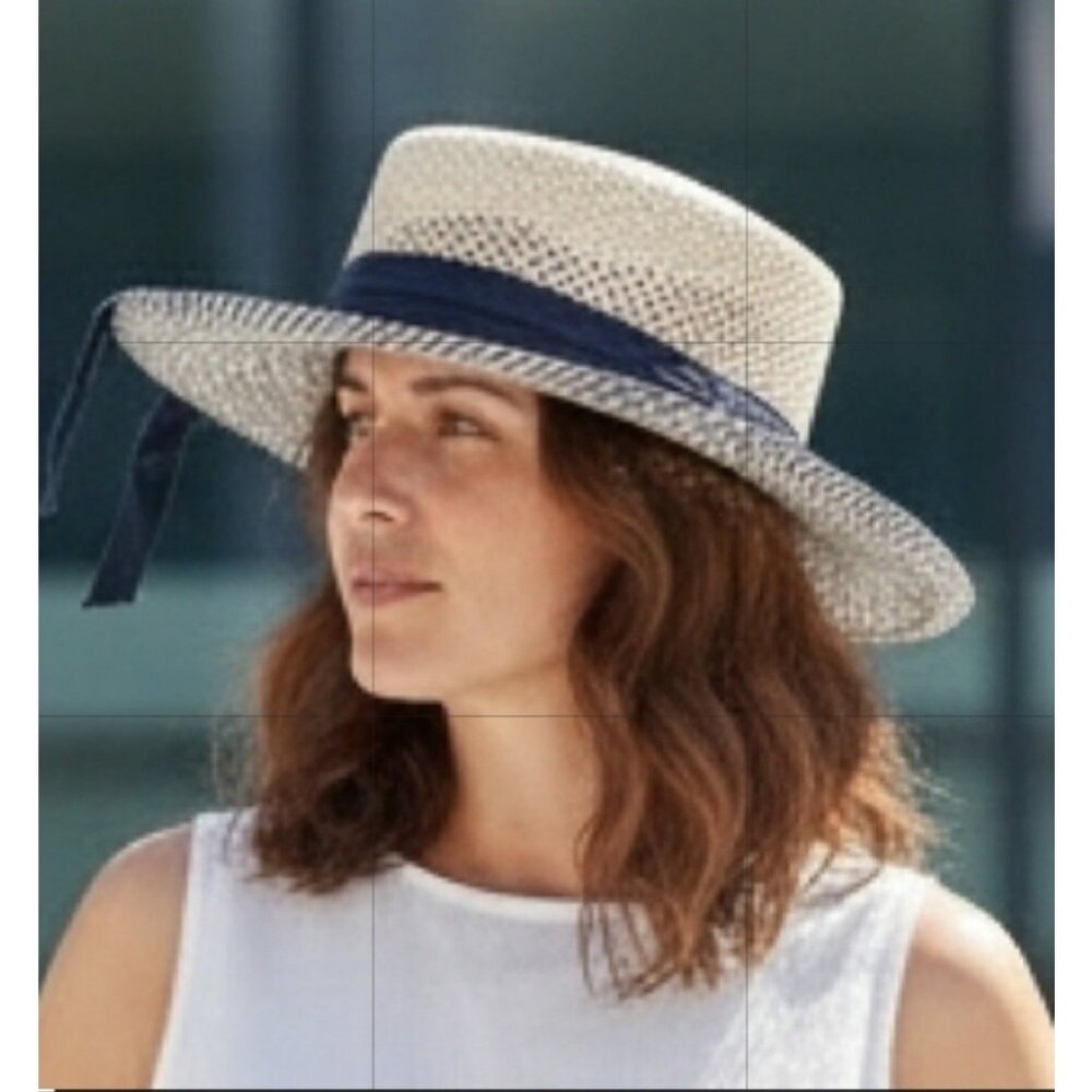 Town Talk Black White Straw Hat Band Sz Medium